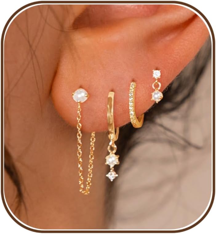 SELSHE Aretes chapados en oro para mujer, chapados en oro de 14 qui...