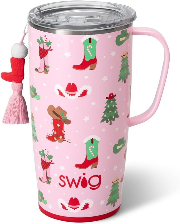 Swig Life - Taza de viaje de 22 onzas con asa y tapa, vaso aislante...