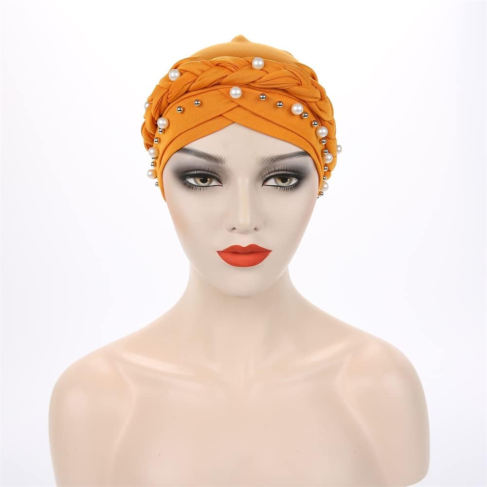 YiYi Operation Sombrero turbante de hiyab trenzado con cuentas de p...