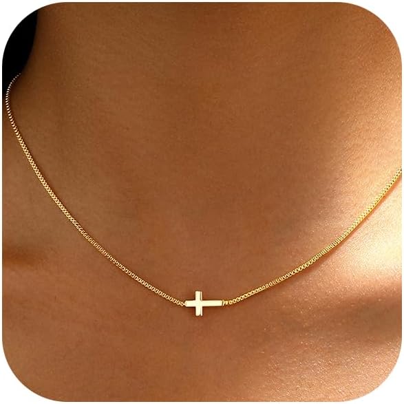 JIKASI Collar de cruz para mujer, chapado en oro o plata de 14 quil...