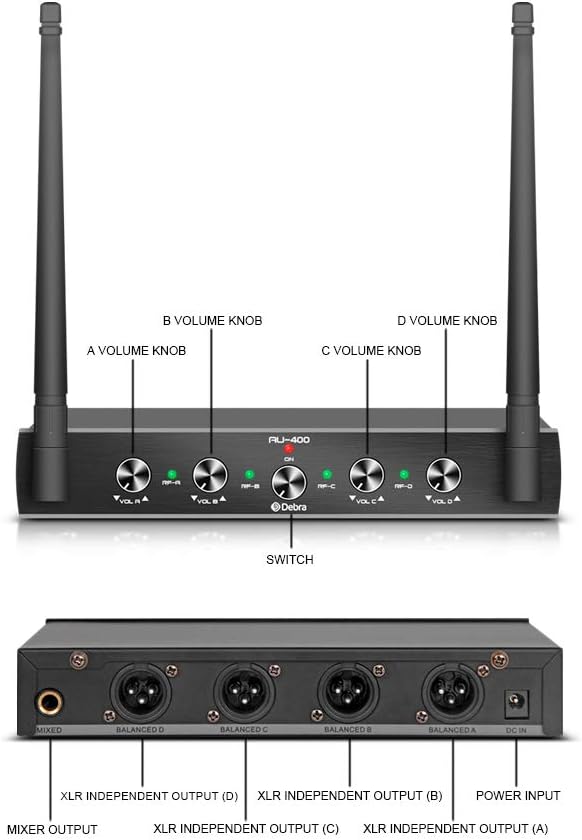Debra Audio Pro UHF Sistema de micrófono inalámbrico de 4 canales c...
