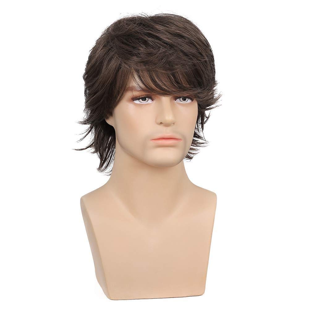 Wiwige Peluca corta marrón para hombre, peluca de pelo sintético es...