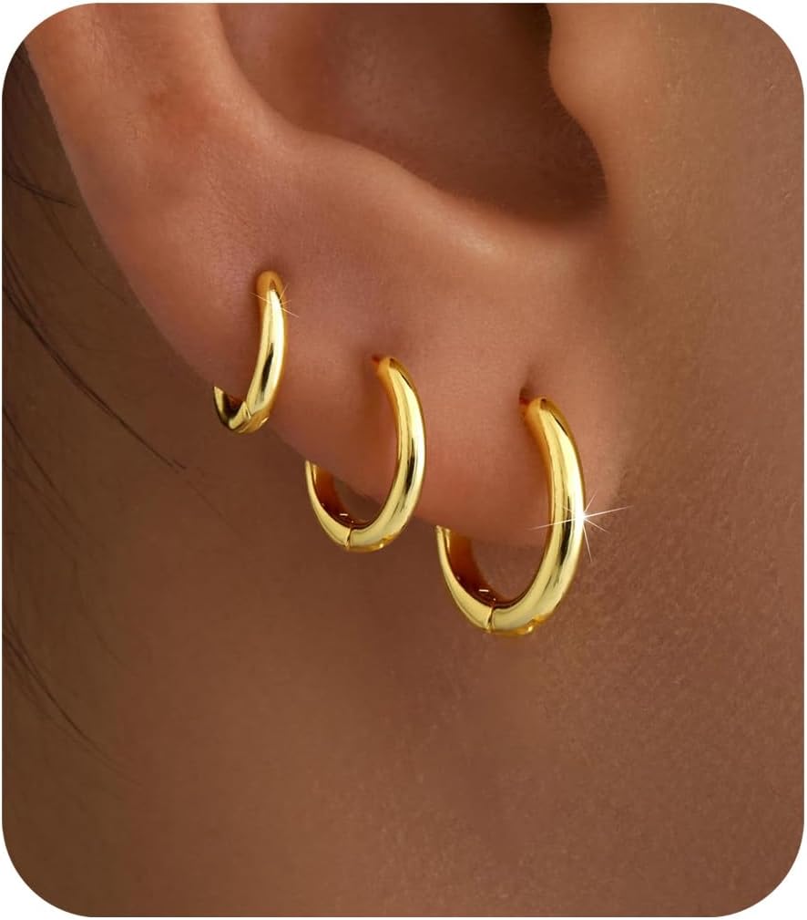 Juego de 3 pares de aretes de aro de oro para mujer, joyería de mod...
