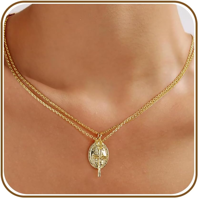 Collares de cruz de oro AllenCOCO para mujer, collares con crucifij...