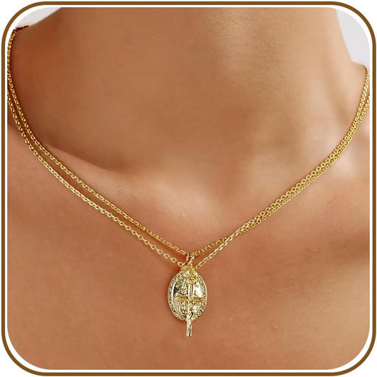 Collares de cruz de oro AllenCOCO para mujer, collares con crucifij...