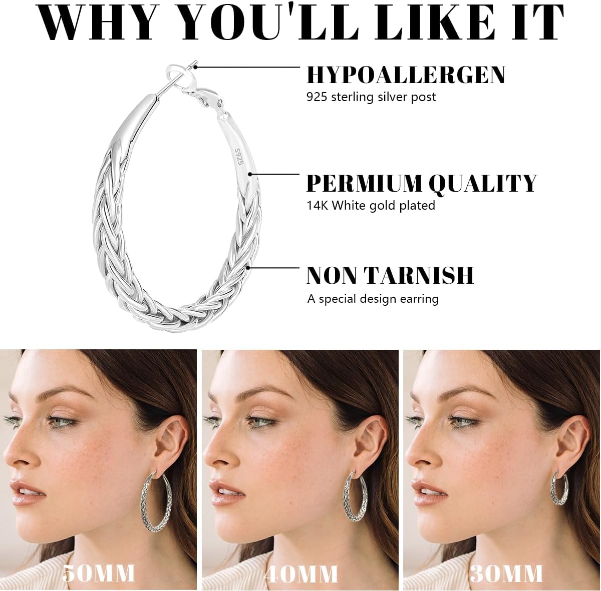 JEMARA Pendientes de Aro de Plata para Mujer a la Moda Hipoalergéni...
