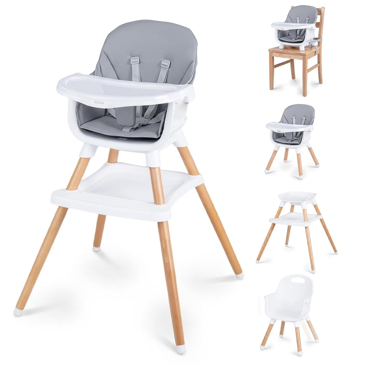 INFANS Silla alta 8 en 1 para bebé, convertible a asiento elevador,...