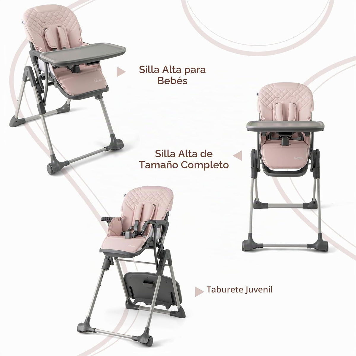 INFANS - Silla alta para bebé, silla alta convertible plegable port...