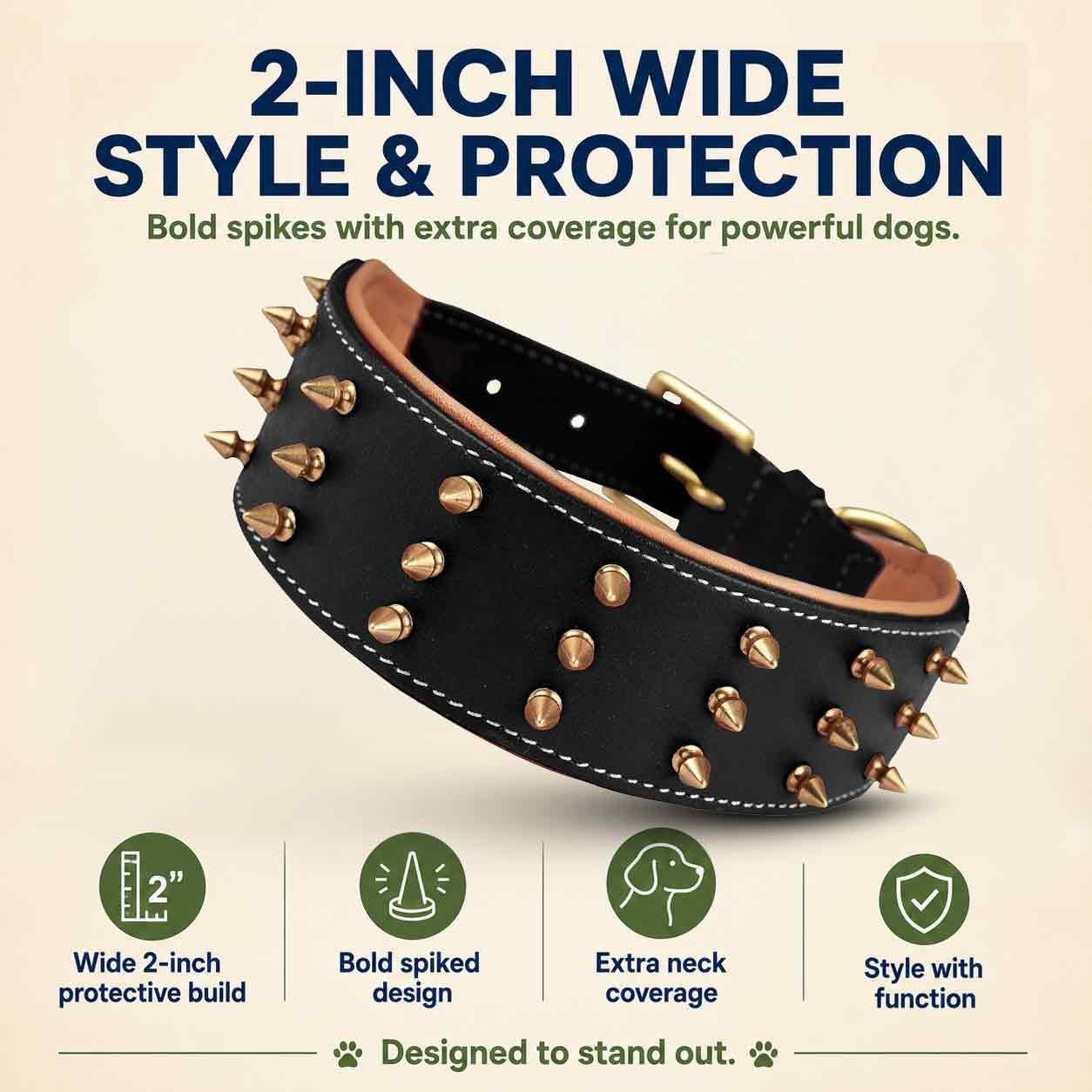 DowgClub Collar de perro de cuero con pinchos, cuero bridle de gran...