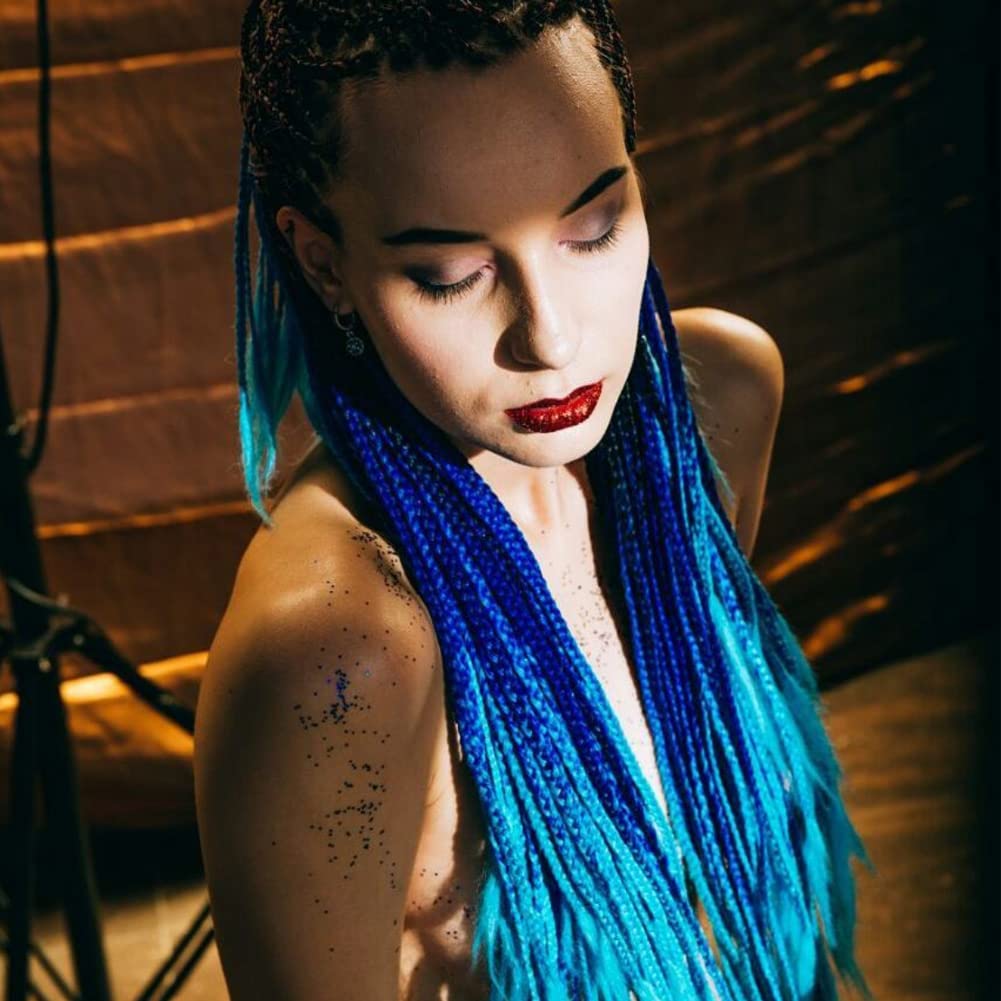 Kalisa Pelucas trenzadas de color azul degradado, sintéticas resist...