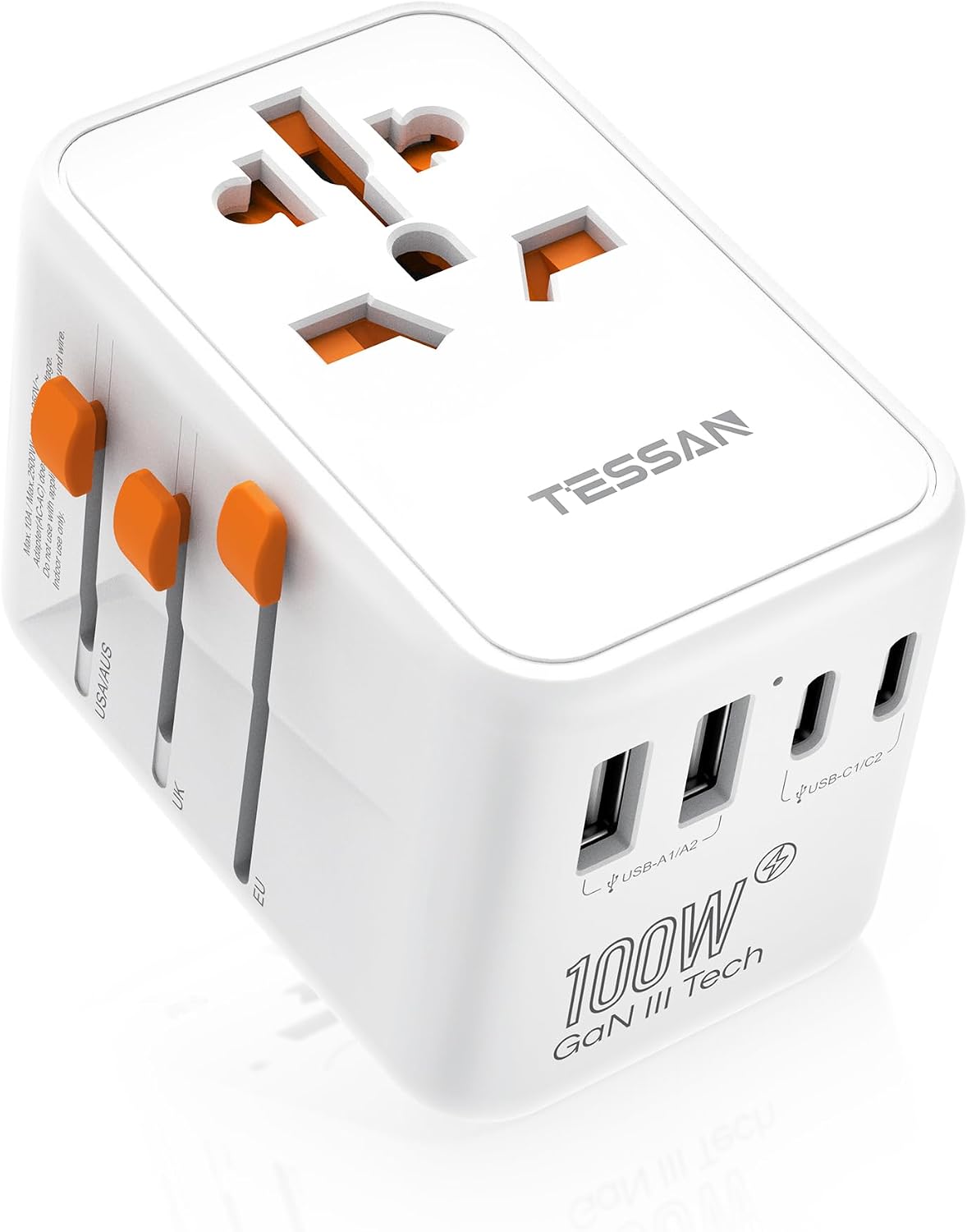 Adaptador de viaje universal TESSAN 100W GaN | Adaptador de corrien...
