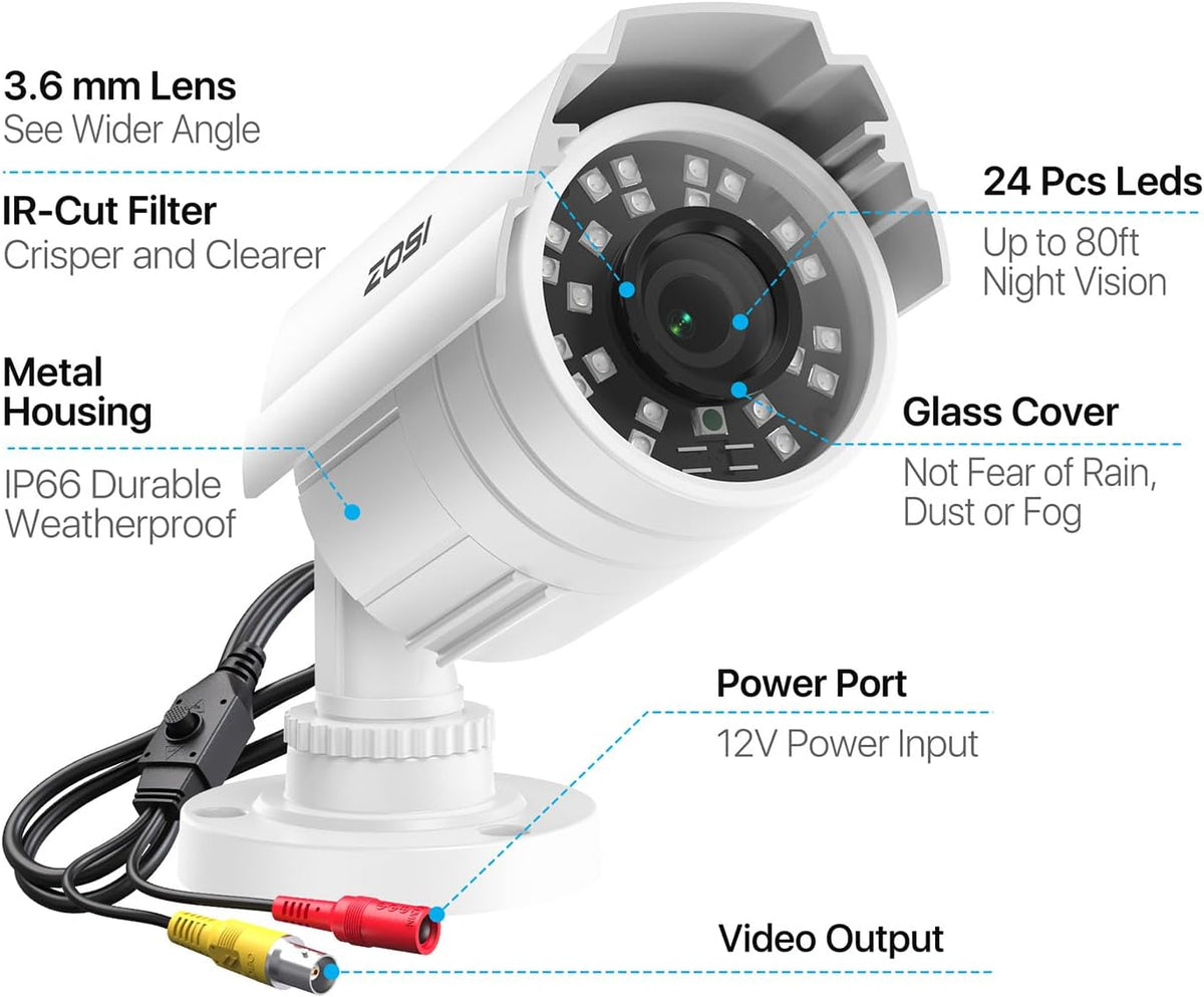 ZOSI - Cámara de seguridad para exteriores e interiores de 2MP, 108...