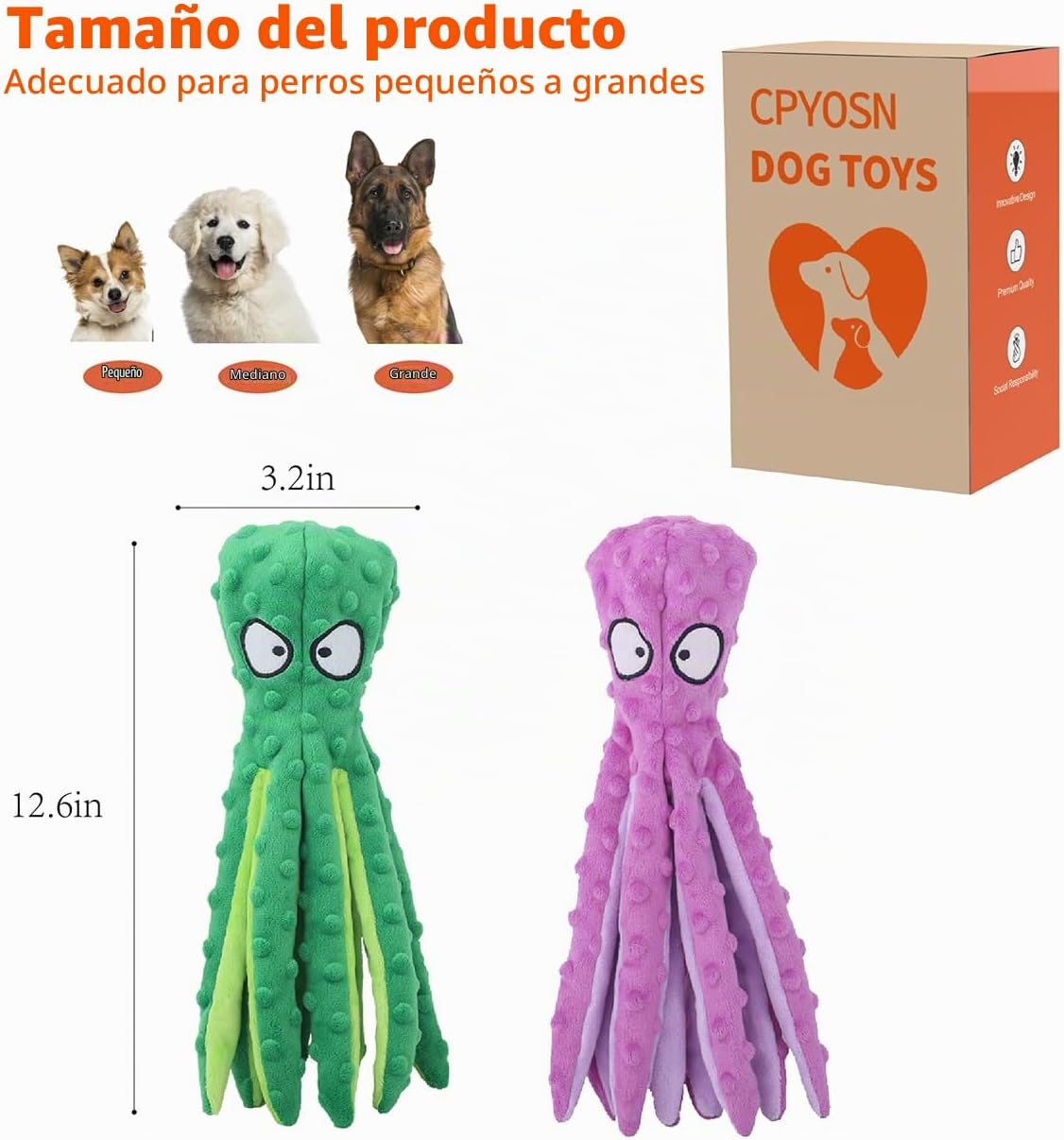CPYOSN Paquete de 2 juguetes para perros de pulpo, sin relleno, chi...