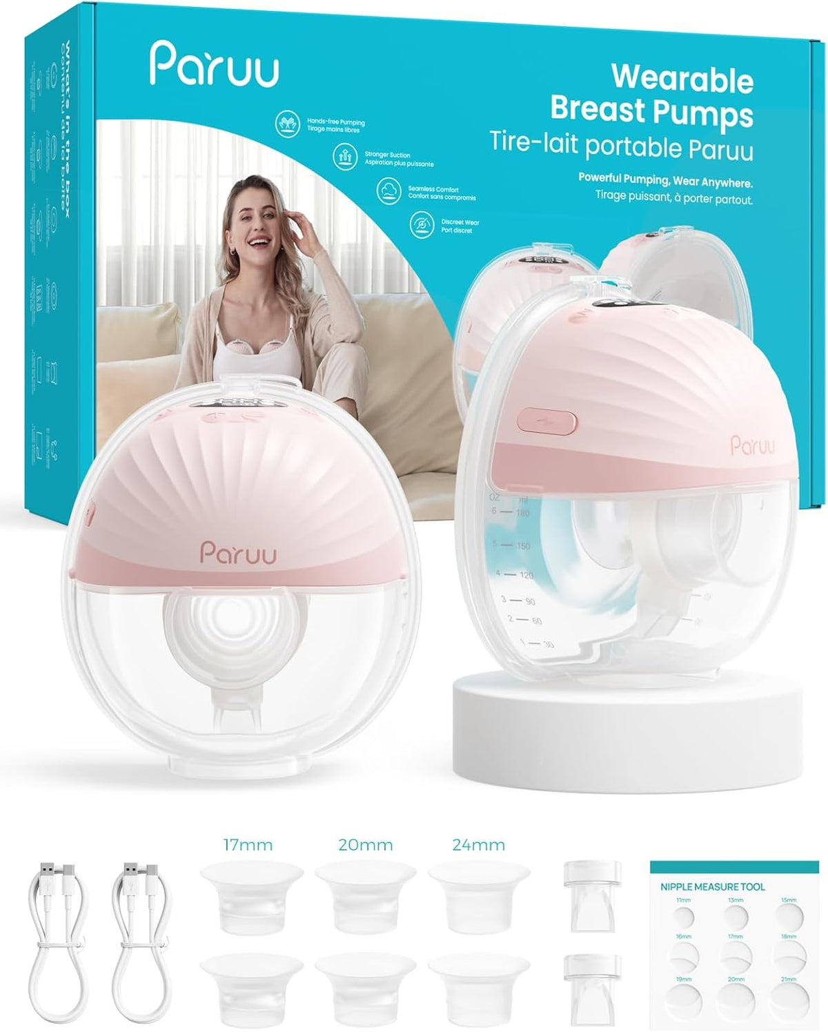 Paruu P10 Pro - Extractor de leche portátil con brida más ancha de...