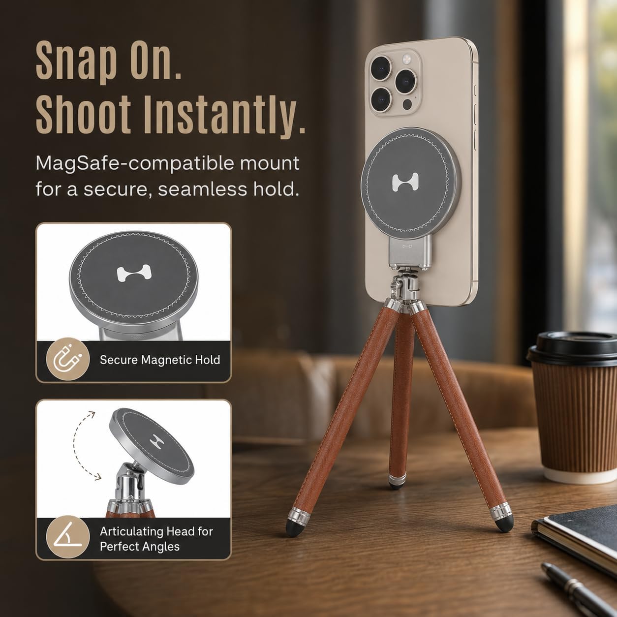 HARLOWE Trípode para teléfono MagSafe, soporte plegable de mesa par...