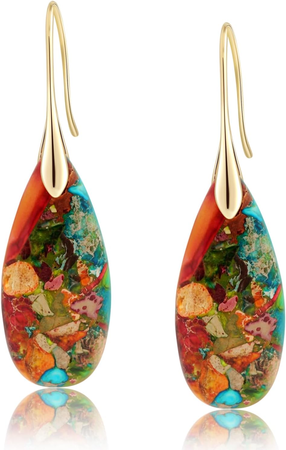 Sriomu Pendientes colgantes de gota en forma de pescado con piedra...