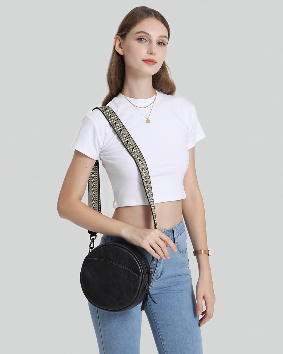 COOLCY Bolsos cruzados de cuero, bolso de hombro circular, bolso re...