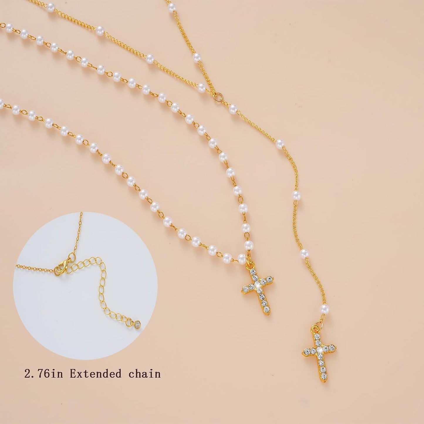 4 piezas de collares de cruz dorados en capas para mujer, modernos,...
