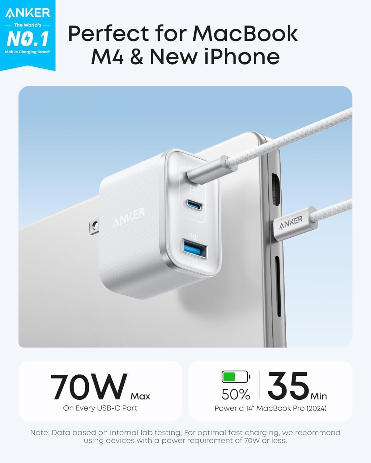 Anker Nano Cargador, Bloque de Carga USB C de 70W de Salida Ultrarr...