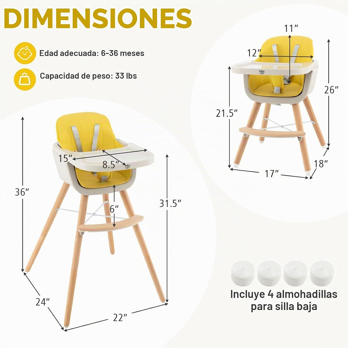 BABY JOY Trona convertible para bebé, 3 en 1, silla alta de madera\...