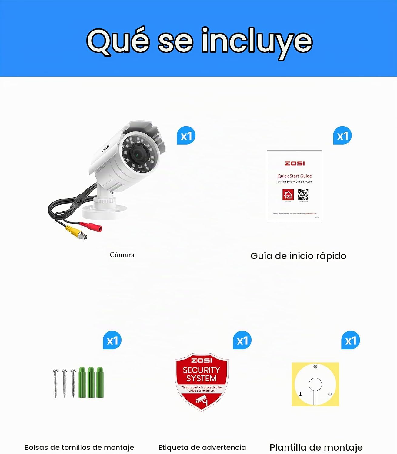 ZOSI - Cámara de seguridad para exteriores e interiores de 2MP, 108...