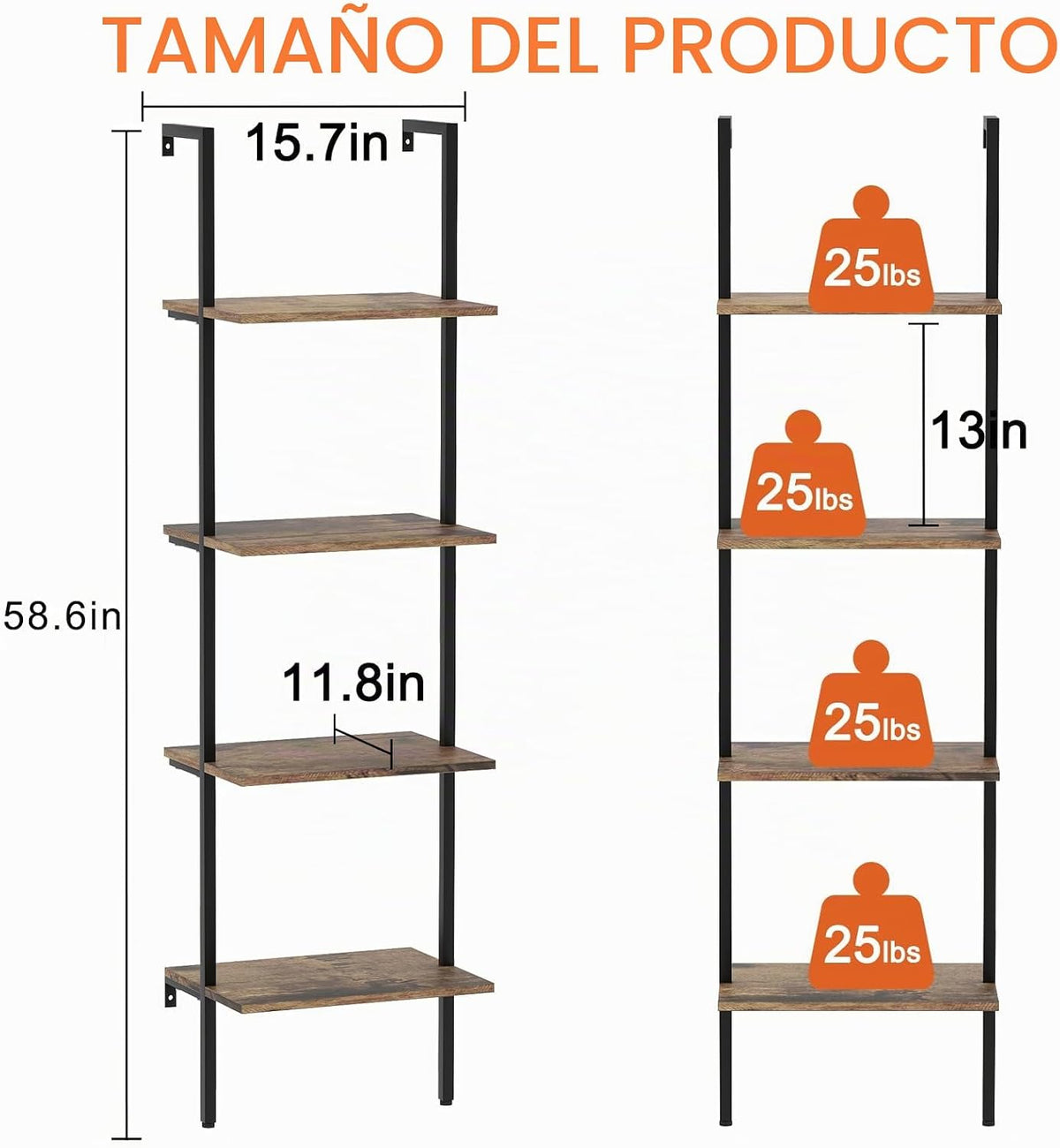 Wolawu - Estantería de escalera de 4 niveles, estantería industrial...