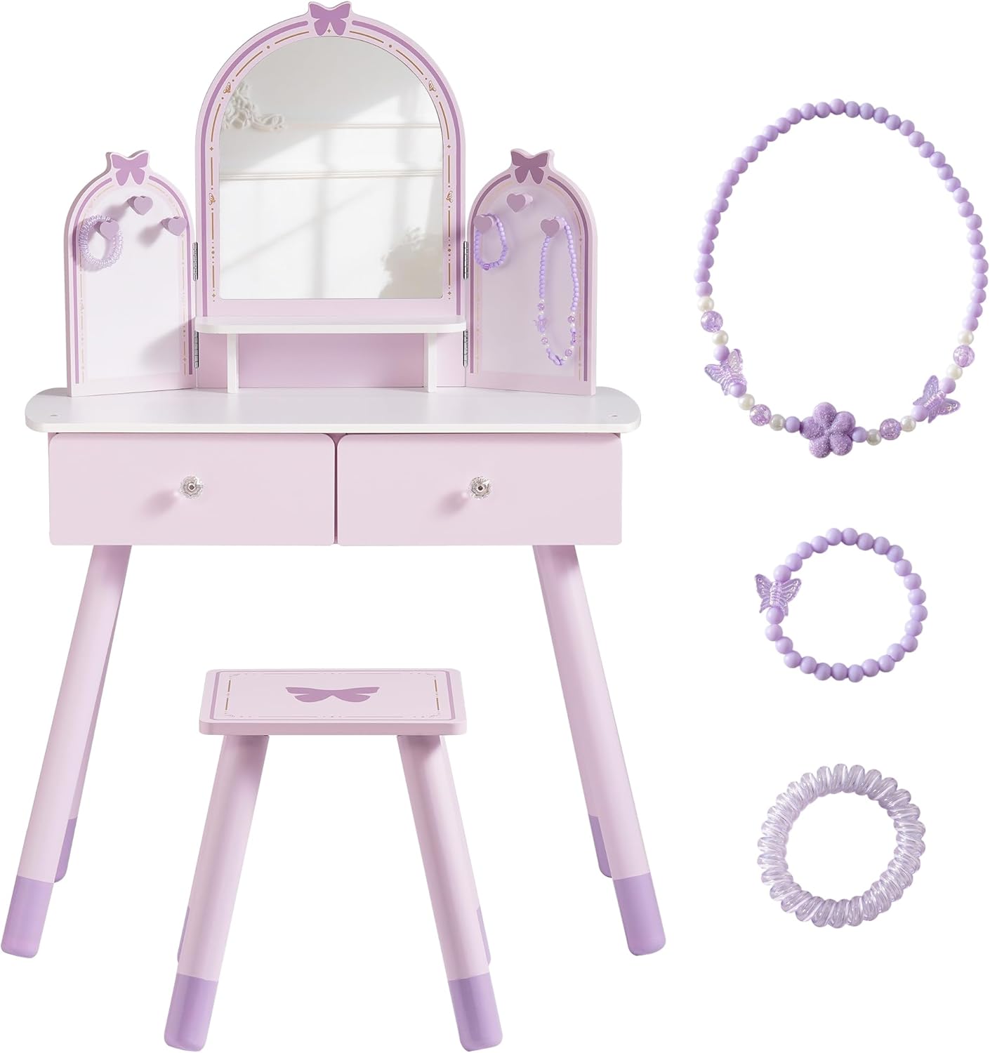 ROBUD - Juego de mesa de tocador para niños con espejo, cajón, sill...
