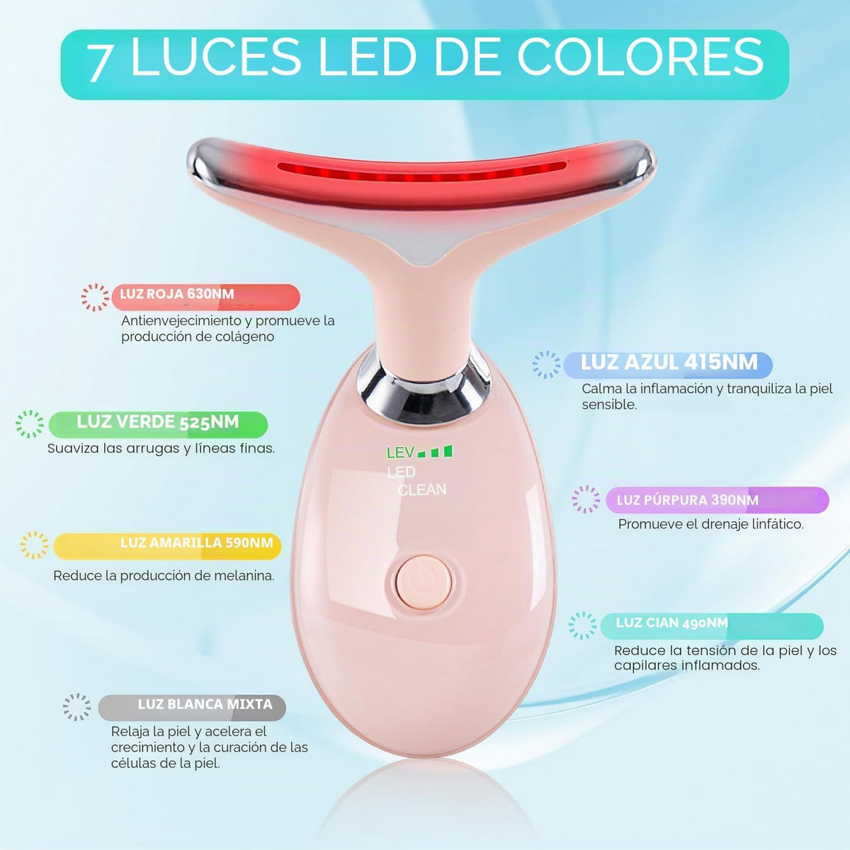 Doset - Masajeador con terapia de luz roja para rostro y cuello, va...