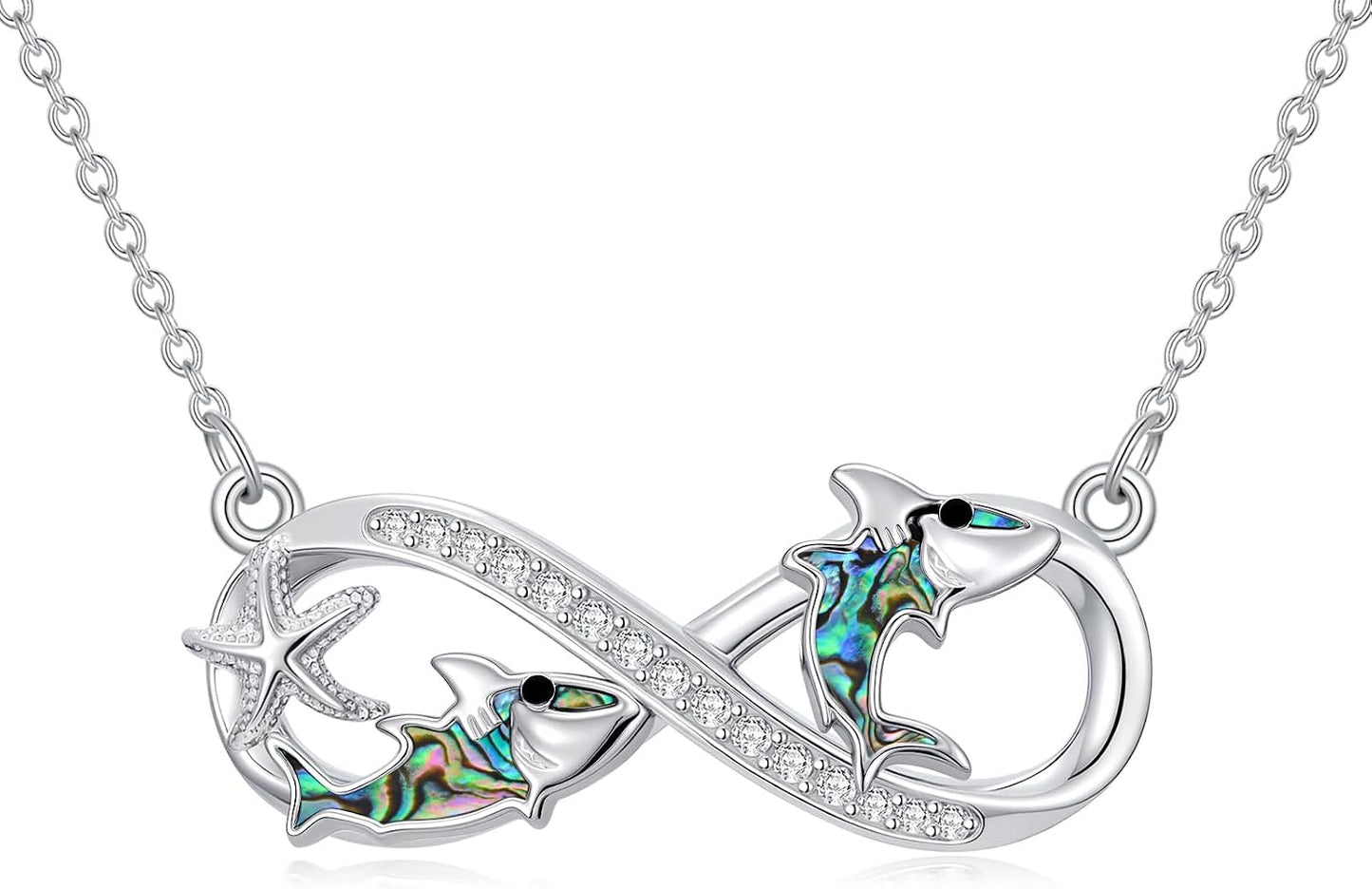 YYB Collar de infinito de tiburón de plata esterlina, joyería del o...