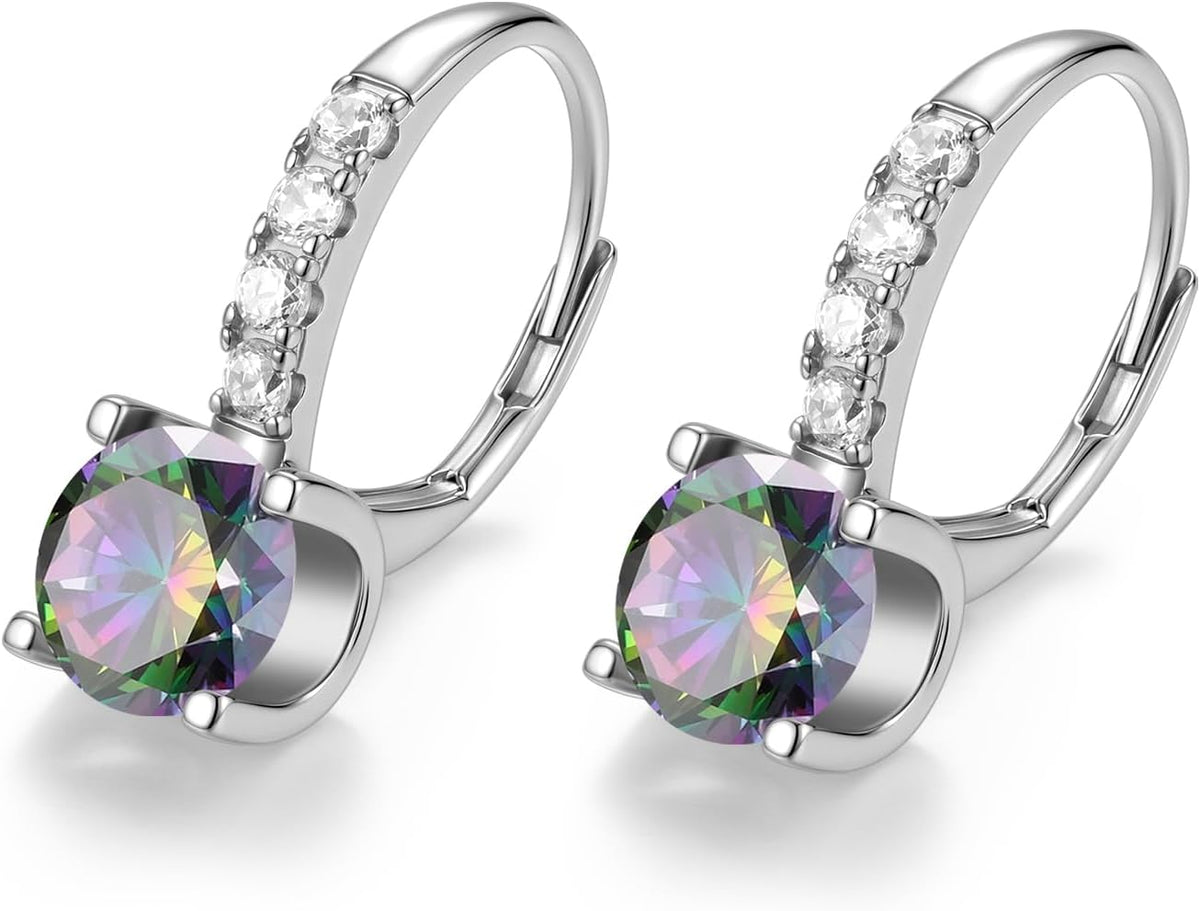 FANCIME Pendientes colgantes con piedra natal para mujer de plata d...