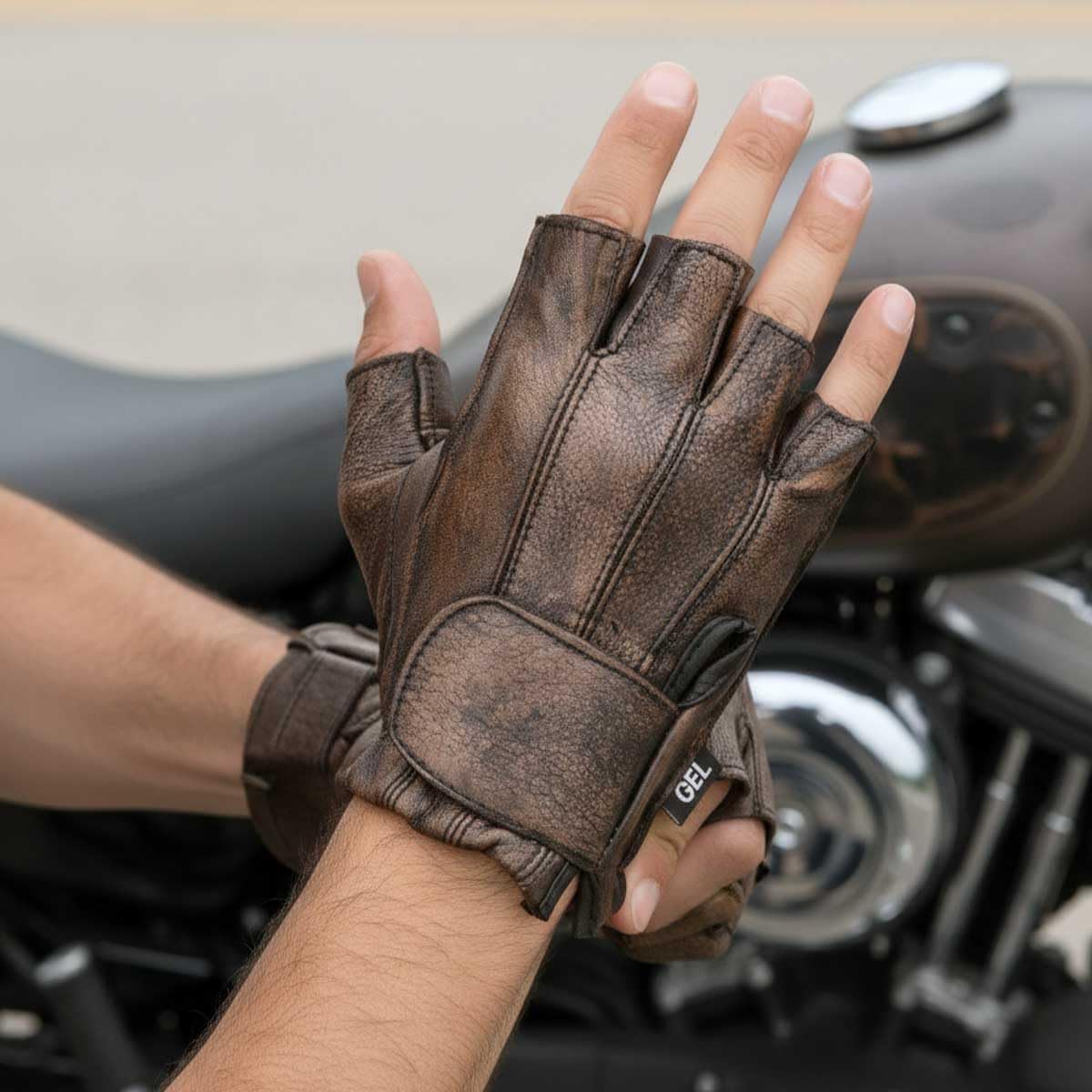 Milwaukee Leather MG7561 - Guantes de piel sin dedos para hombre, c...