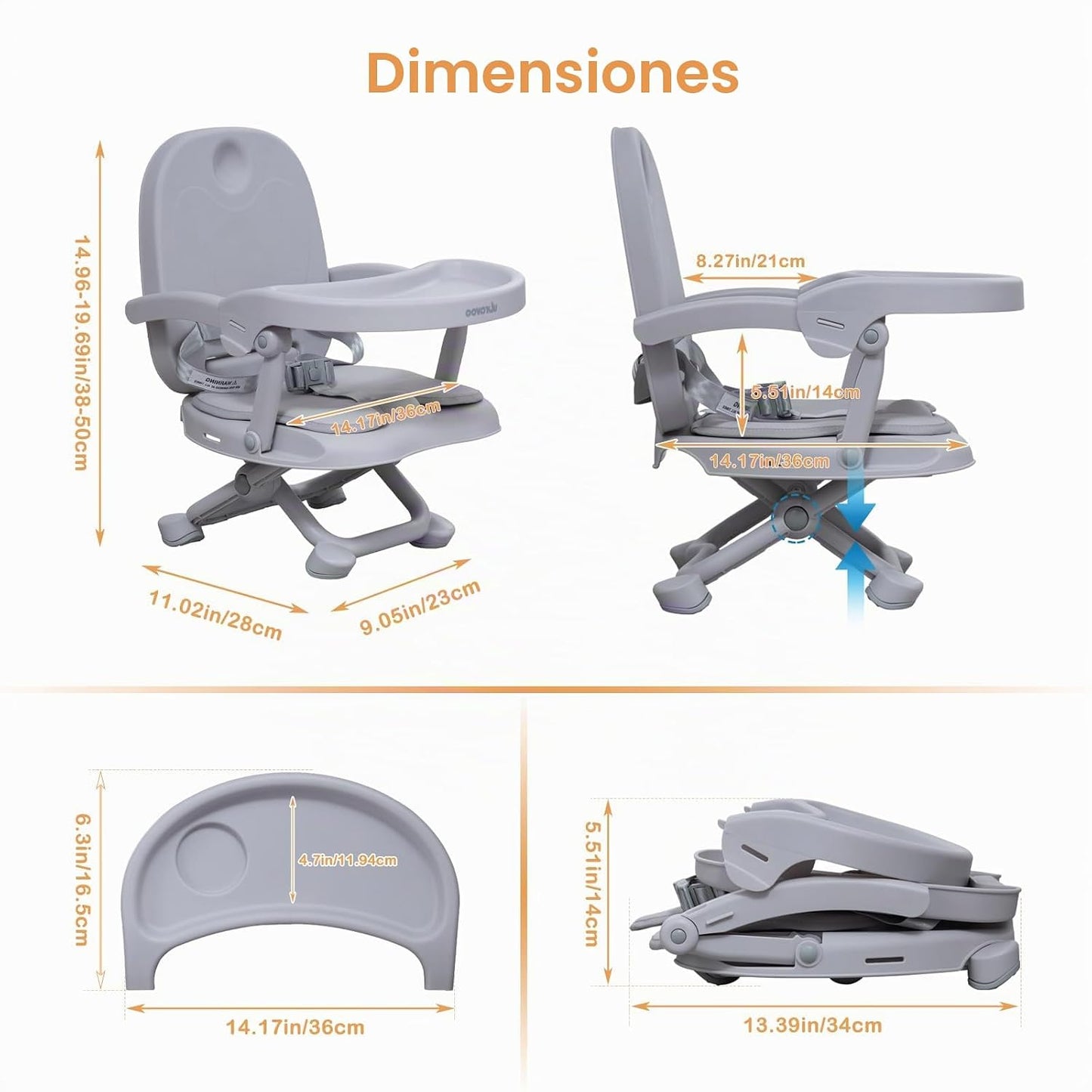 Asiento elevador para bebé para mesa de comedor con bandeja extraíb...