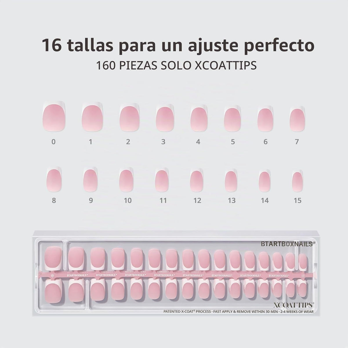 BTArtboxnails - Uñas postizas a presión con punta francesa blanca,...