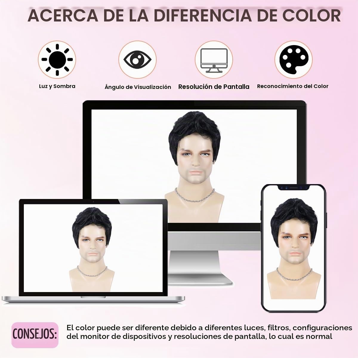 BEAUTY FLAG - Pelucas negras para hombres, cortas y con capas, de p...