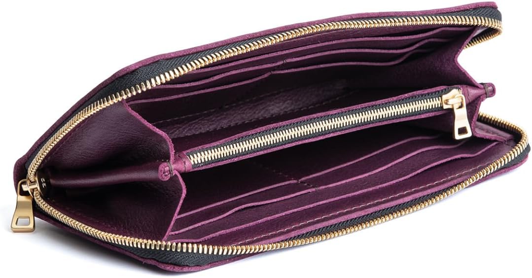 Portland Leather Goods Cartera con cremallera de acordeón para muje...