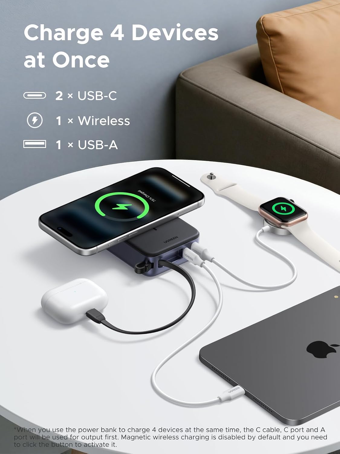 UGREEN 20000mAh Qi2 15W Banco de energía, cable incorporado PD 30W...
