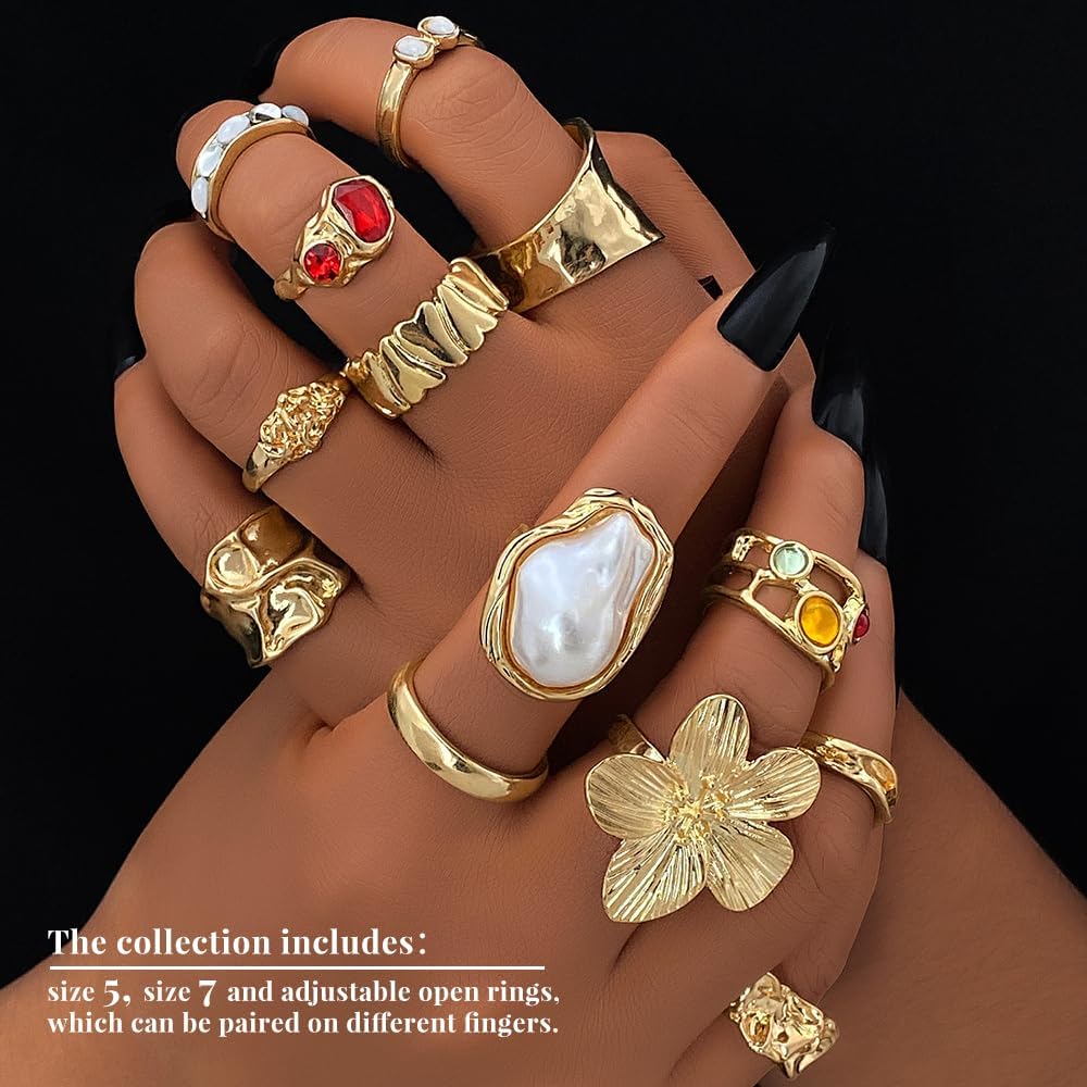 KISS WIFE Anillos apilables de oro para mujer, delicado juego de an...