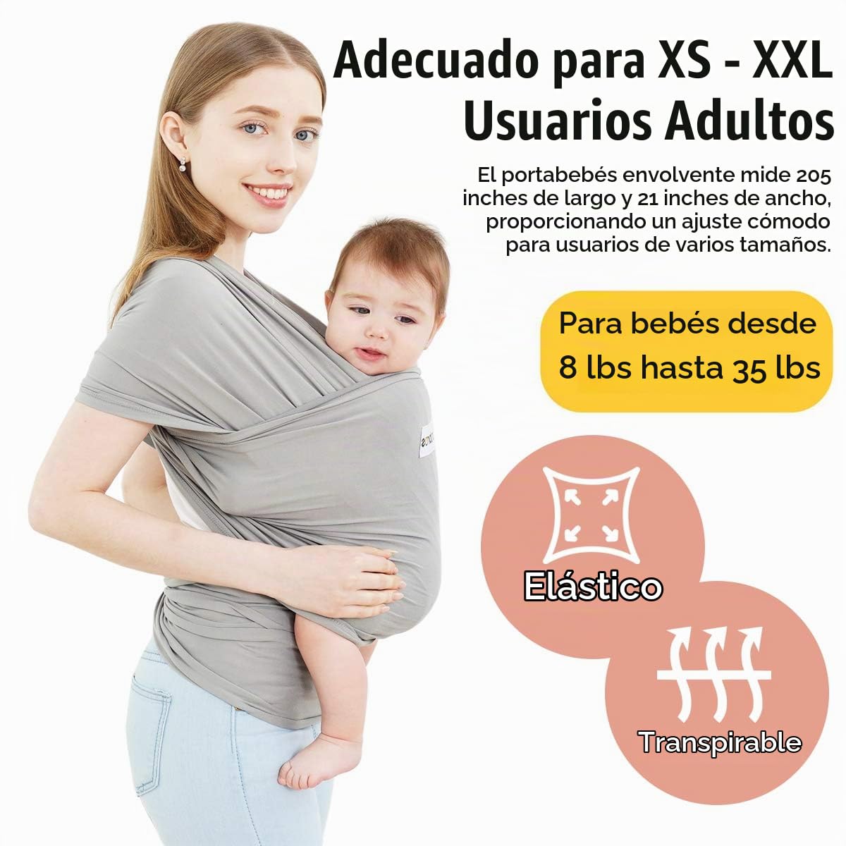 Acrabros Portabebés Envolvente, Portabebés Tipo Fular de Manos Libr...
