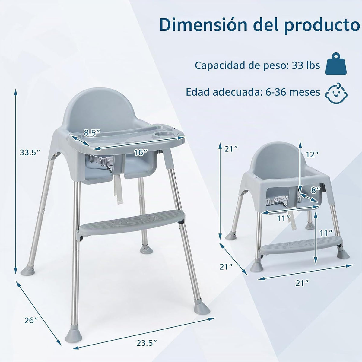 HONEY JOY Silla alta para bebé, silla alta convertible 4 en 1 para...