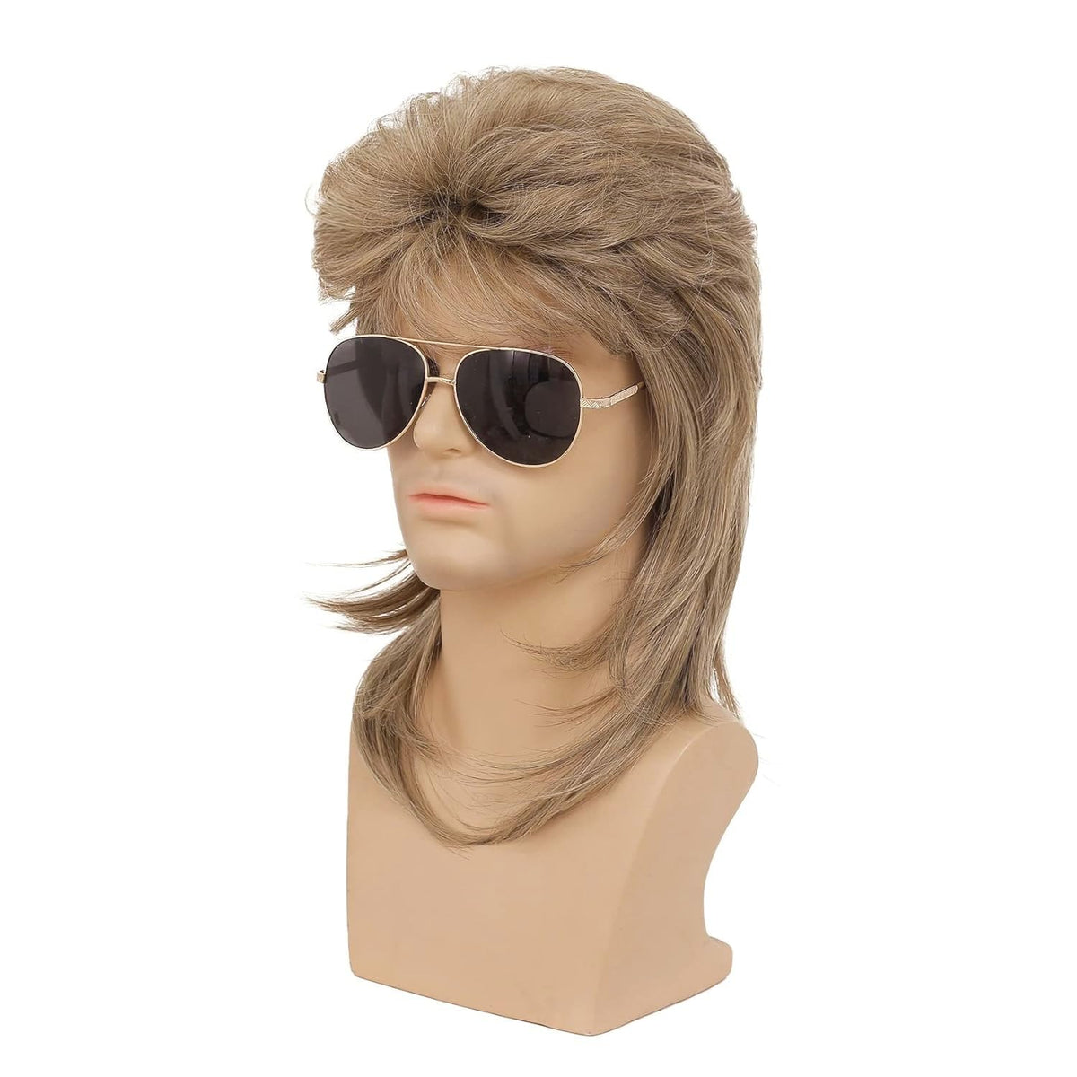 Swiking - Peluca de corte mullet para hombres de color marrón claro...