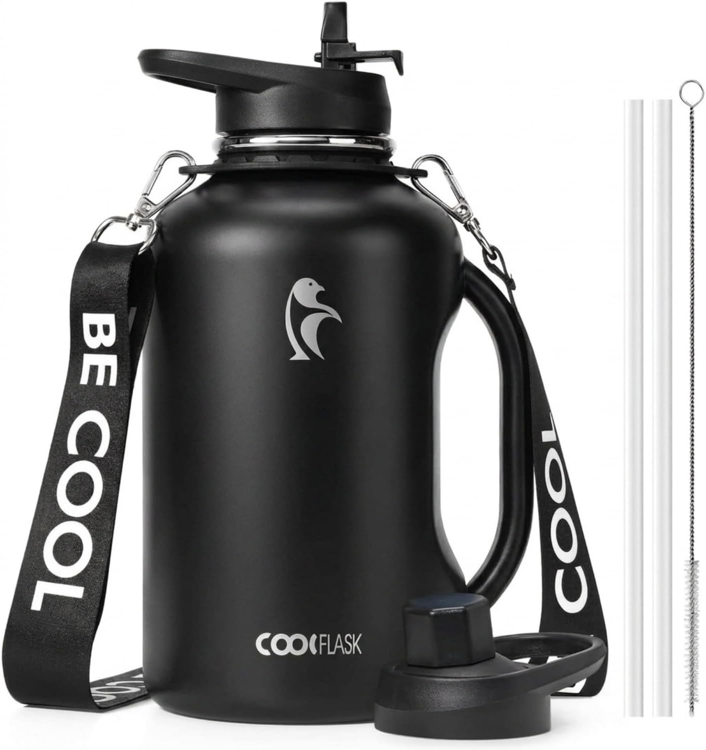 Coolflask - Jarra de agua de 64 onzas con asa, botella de agua aisl...