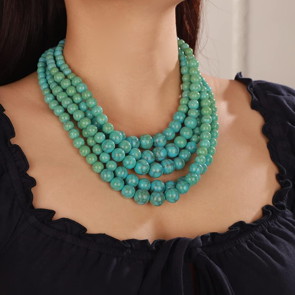 Octwine Collar bohemio de perlas verdes de 5 capas, aretes de perla...