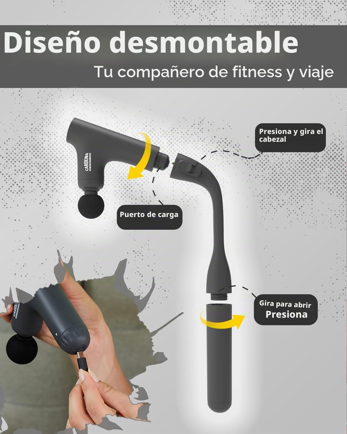 Mini pistola de masaje desmontable 3 en 1 de tejido profundo con ma...