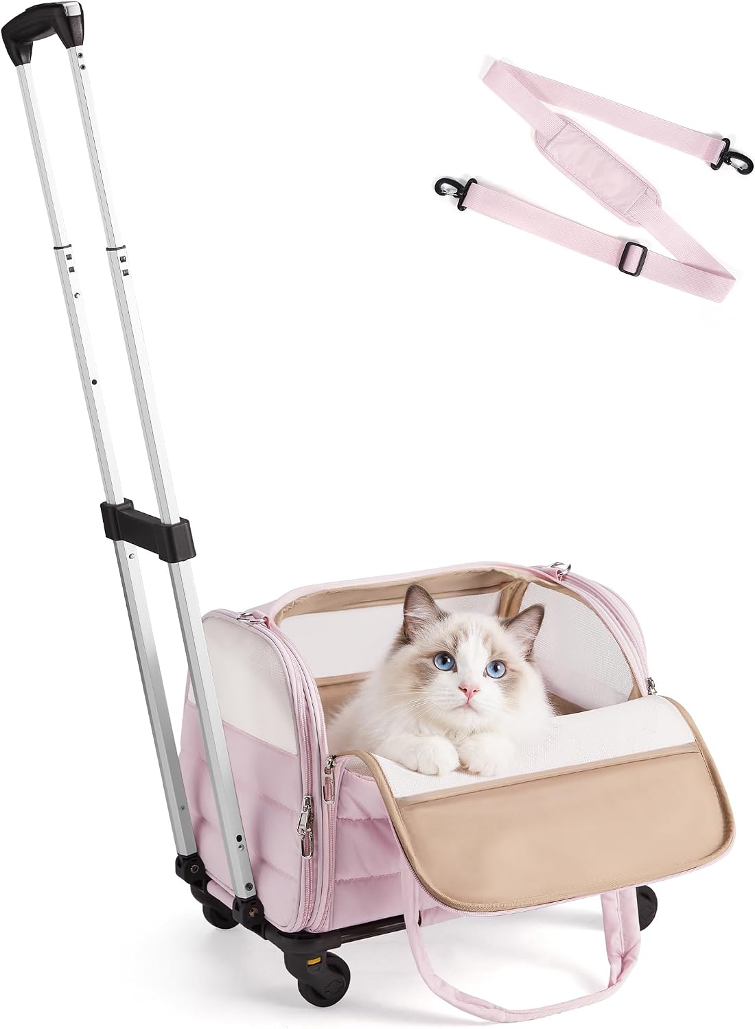 BAGSMART Transportador para gatos con ruedas, bolsa de viaje para m...