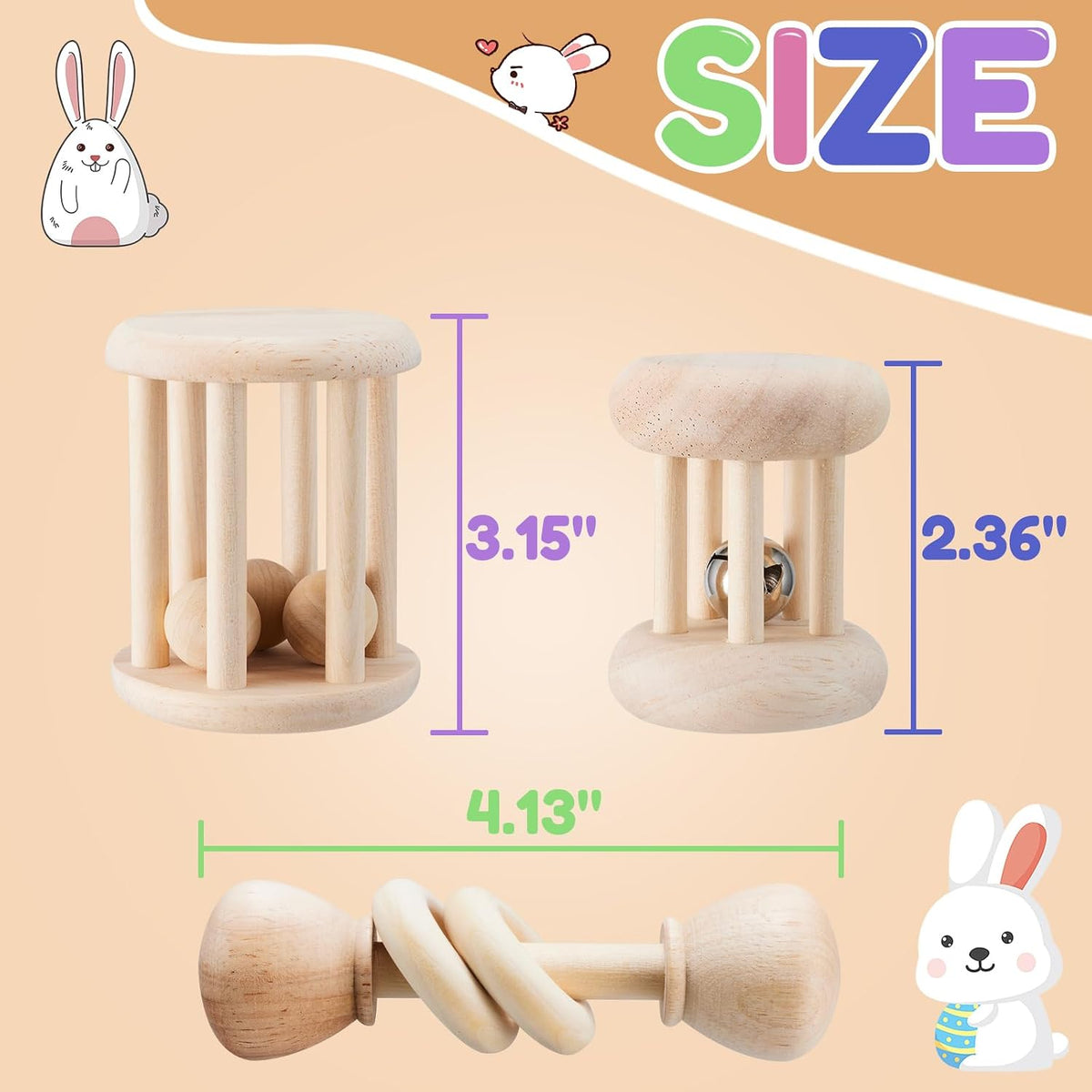 AOWPFVV 3 Piezas de Juguetes de Conejo de Madera - Seguros para Mas...