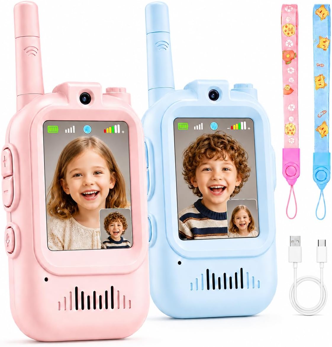 Walkie Talkies de video para niños, paquete de 2 recargables con pa...
