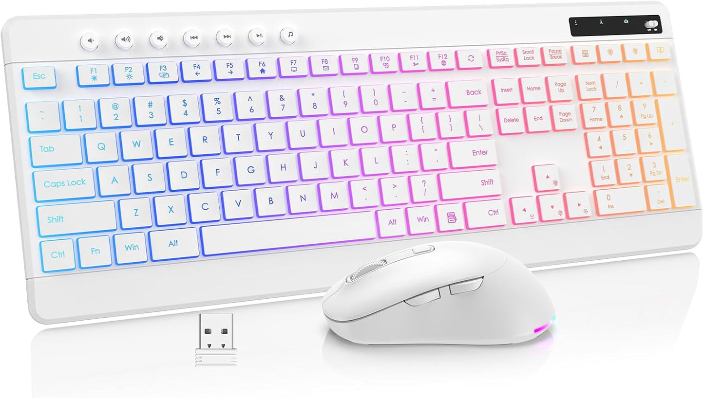 EDJO Combo de teclado y mouse inalámbricos, 10 efectos retroilumina...