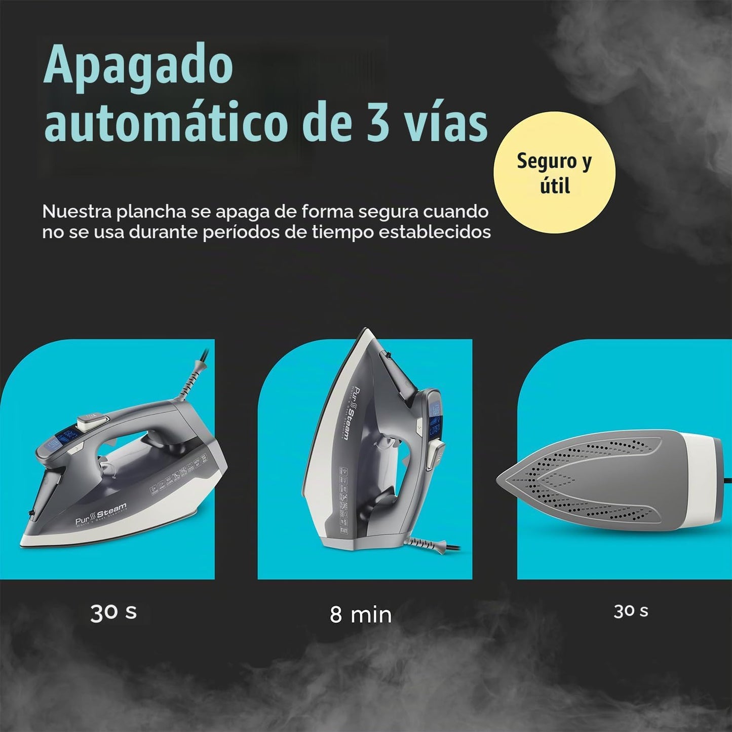 PurSteam Plancha de vapor para ropa de 1800 W con pantalla LCD, sue...
