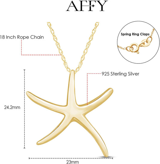 AFFY Collar con colgante de estrella de mar en oro de 14 quilates s...