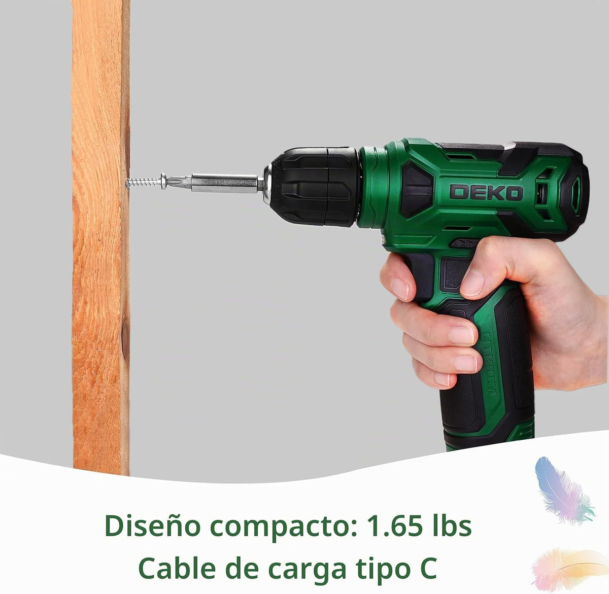 DEKOPRO Taladro inalámbrico de 8 V, juego de taladro con portabroca...